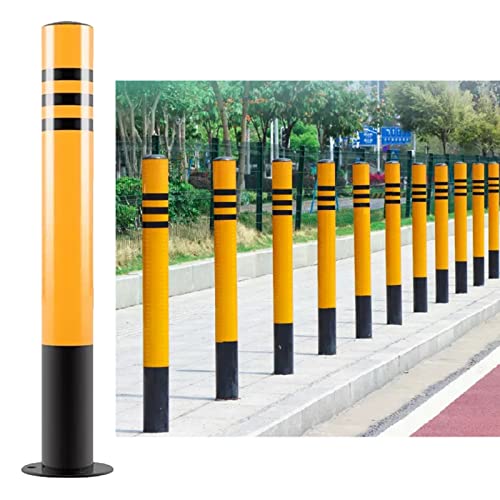 Gelber Verkehrspoller aus Stahl mit reflektierenden Streifen – 100 cm Sicherheitspfosten for Einfahrt und Parkplatz(2pck 75cm/29.5in) von FGNIWAAE