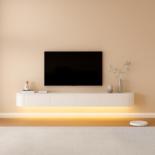 FGNIXLN TV Lowboard,160-240CM TV Schrank,Lowboard Hängend, Fernsehschrank Für Das Wohnzimmer, Geeignet Für Das Wohnzimmer Und Schlafzimmer (Weiß-Led, 240CM) von FGNIXLN