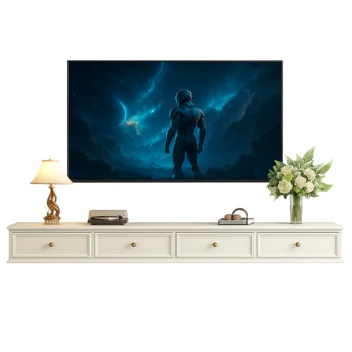 Weiß Hängendes TV Lowboard im amerikanischen Stil – 180–240 cm – Fernsehschrank mit 2 Schubladen & 2 offenen Fächern – für Wohnzimmer & Schlafzimmer geeignet (Weiß, 200CM) von FGNIXLN