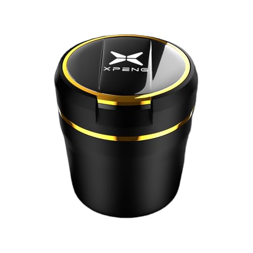 FGQDOL Autoaschenbecher Keramik Innenraum für XPENG G9 XPENG G6, LED Nachtlicht Automatisches Licht Zerlegbar Dichtungsring Einfache Reinigung Rauchgeruch Blockierung,Gold medium von FGQDOL