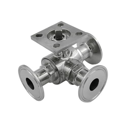 3-Wege-Kugelhahn, Edelstahl, Sanitär-T-Typ, Tri-Clamp-Kugelhahn, passend for Rohr-Außendurchmesser 19–102 mm, mit Halterung(63mm) von FGRDMUKP