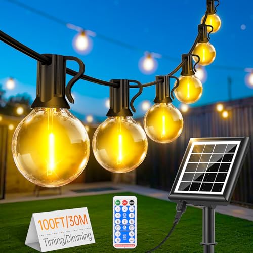 FGRYB Solar Lichterkette Aussen 30M - LED Solarlichterkette Außen IP65 Wetterfest 38+2 G40 Glühbirnen mit Fernbedienung 8 Modi für Outdoor Garten Balkon Party Hochzeit von FGRYB
