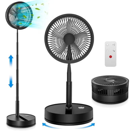 Oszillierender Ventilator Leise mit Fernbedienung, 9" Mini USB Tragbarer Tischventilator Standventilator, 7200mAh Akku Batterie Table Floor Fan mit Timer für Hause Schlafzimmer Büro Outdoor Reise von FGRYB