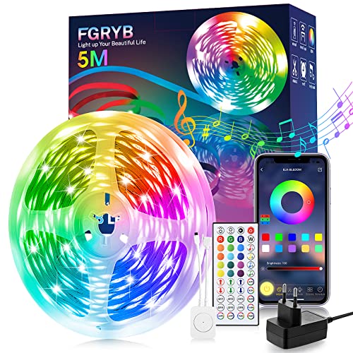 RGB LED Streifen 5m, Farbwechsel LED Lichterkette mit Timer, LED Band für Schlafzimmer von FGRYB