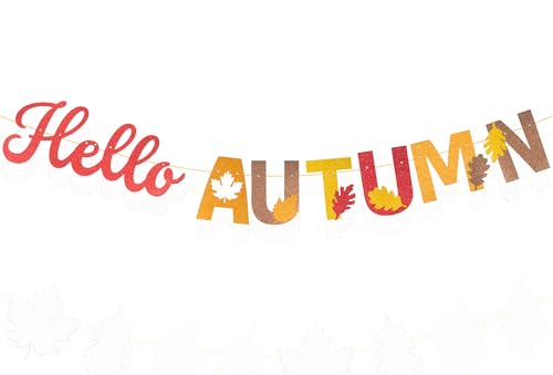 Happy Fall Banner Glitzer Herbst Banner mit Ahornblättern saisonale Heimdekoration Schild Girlande hängende Wimpelkette Banner von FGSS