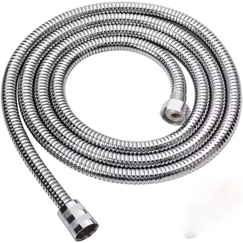 FGUJSUR 1,5/2/3,0 M Schwarz Silber Flexibler Duschschlauch Edelstahl Sanitärrohr Rohr for Badezimmerzubehör GI/2 Universalschlauch Für Handbrause(Silver,3.0 M) von FGUJSUR