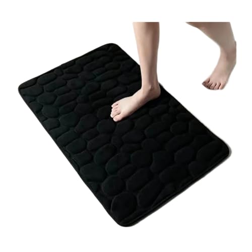 FGUJSUR Badematte Cobblestone Embossed Shower Antislip Mat Super Absorbent Draining Mat Bathroom Carpet Memory Foam Washable Rug Toilet Floor Mat Für Dusche,Badewanne Und Toilette(Black) von FGUJSUR