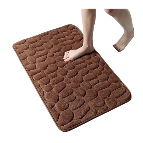 FGUJSUR Badematte Cobblestone Embossed Shower Antislip Mat Super Absorbent Draining Mat Bathroom Carpet Memory Foam Washable Rug Toilet Floor Mat Für Dusche,Badewanne Und Toilette(Brown) von FGUJSUR