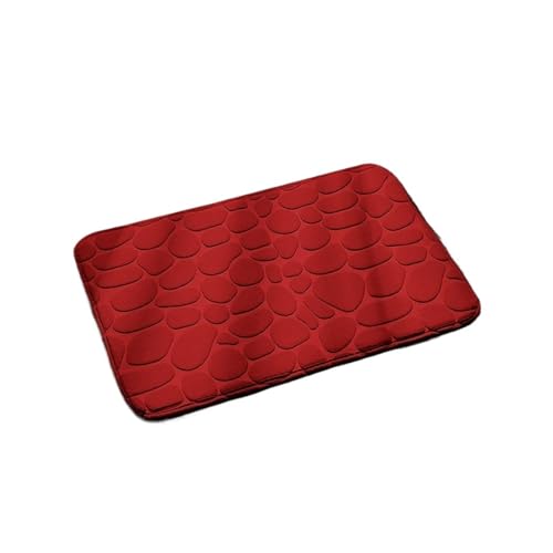 FGUJSUR Badematte Cobblestone Embossed Shower Antislip Mat Super Absorbent Draining Mat Bathroom Carpet Memory Foam Washable Rug Toilet Floor Mat Für Dusche,Badewanne Und Toilette(Red) von FGUJSUR