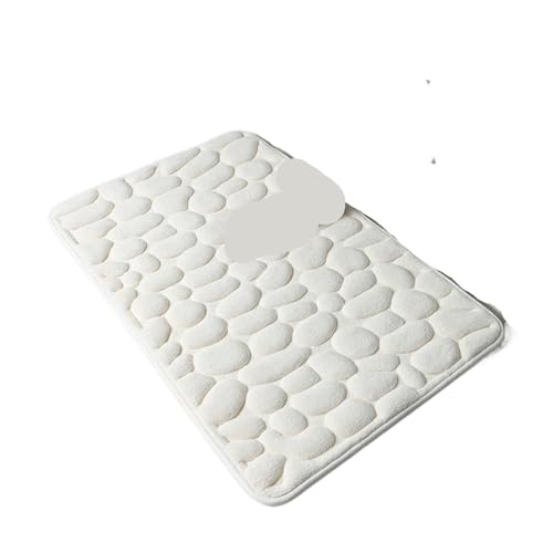 FGUJSUR Badematte Cobblestone Embossed Shower Antislip Mat Super Absorbent Draining Mat Bathroom Carpet Memory Foam Washable Rug Toilet Floor Mat Für Dusche,Badewanne Und Toilette(White) von FGUJSUR