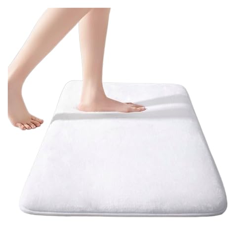 FGUJSUR Badematte Memory Foam Badezimmerteppich, rutschfeste Badezimmermatte, ultraweiche Bodenmatte, rutschfest, wasserabsorbierend Für Dusche,Badewanne Und Toilette(White,60cmx90cm) von FGUJSUR