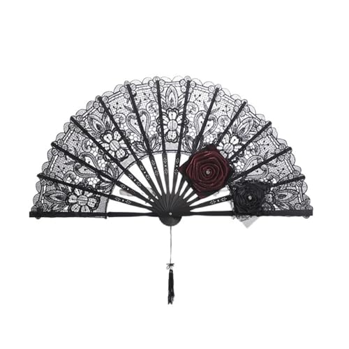 FGUUTYM Halloween Schwarzer Handfächer Spitze Rose Handheld Retro Spanisch Großer Faltfächer Für Frauen Mädchen Halloween Cosplay Kostüm Foto Requisiten Performance Tanz D Bunte Lampions (A, A) von FGUUTYM