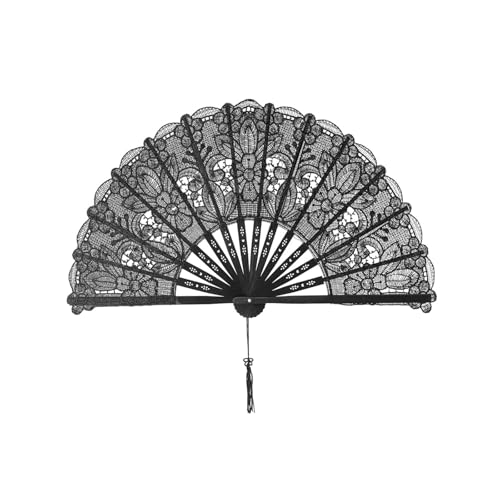 FGUUTYM Halloween Schwarzer Handfächer Spitze Rose Handheld Retro Spanisch Großer Faltfächer Für Frauen Mädchen Halloween Cosplay Kostüm Foto Requisiten Performance Tanz D Bunte Lampions (B, A) von FGUUTYM