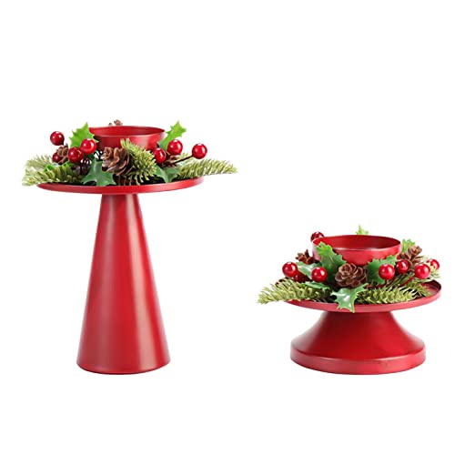 Set mit 2 roten Weihnachtskranz-Kerzenhaltern für formelle Veranstaltungen, Hochzeiten, Urlaubsdekorationen, Weihnachtskränze, rote Kerzenhalter-Ornamente Kerzenständer Holz (Red, One Size) von FGUUTYM