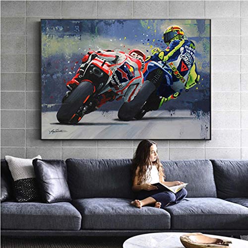 FGVB Valentino Rossies Poster Motorrad Leinwand Malerei Poster Drucken Cuadros Wandkunst Wohnzimmer 60x90 cm Kein Rahmen von FGVB