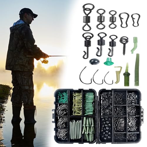 FGXY 420-teiliges Karpfen-Angelgerät, Angelzubehör Set inkl. Jig Haken Clips, Bullet Bass Werfen Sinker Gewichte, Sinker Slides, Gummis, Karpfen-Tackle mit Angehen Box (420PCS-Fanggerät Modell) von FGXY