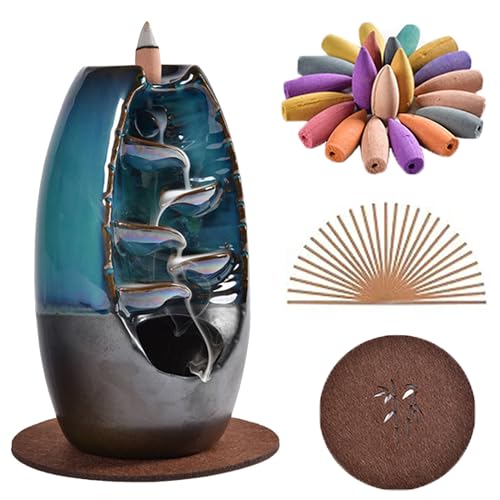 FGXY Rückfluss Räucherstäbchenhalter Wasserfall，Keramik Aromatherapie-Ornament Für Wohnzimmer Zen Dekorationen Mit 80 Rückfluss Räucherkegel + 30 Räucherstäbchen + 1 Matte Home & Kitchen›Home Accessor von FGXY