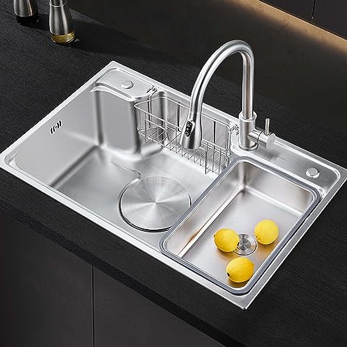FGYAHOKN 70x48cm Edelstahl-Spüle Küchenspüle, Spülbecken Edelstahl Rechteckig, 1 Becken Einbauspüle, Hausspüle Gemüsebecken, Arbeitsplatz-Küchenspüle Mit Ausziehbarem Wasserhahn von FGYAHOKN