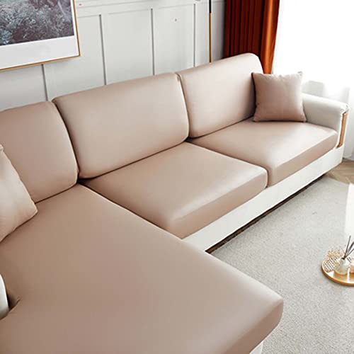 Wasserdichter Kunstleder-Sofabezug, Sofa Sitzkissenbezug Stretch, Elastische Couch Kissenbezüge, Couch Überzug L Form, Husse Überzug Bezug Für Sofa Sitzkissen (Khaki 1 Seater) von FGYAHOKN