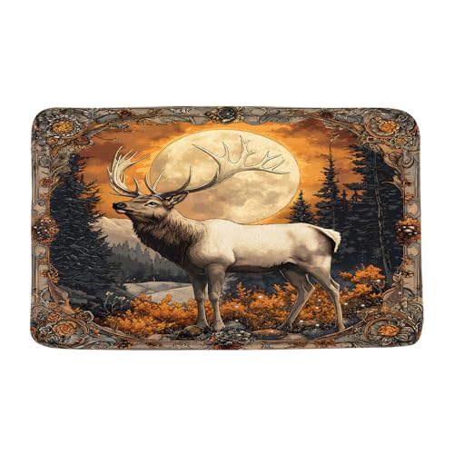 Badematte, rustikaler Bauernhof, Landhausstil, antiker Hirsch, Wald, Wildtier, Vintage, Jagd, Camping, Mikrofaser, Memory-Schaum, Badezimmerteppich, Fußmatte, Küche, WC, Bodenteppich, 45 x 75 cm Badematte, rustikaler Bauernhof, Landhausstil, antiker Hirsch, Wald, Wildtier, Vintage, Jagd, Camping, Mikrofaser, Memory-Schaum, Badezimmerteppich, Fußmatte, Küche, WC, Bodenteppich, 45 x 75 cm von FGYGYK