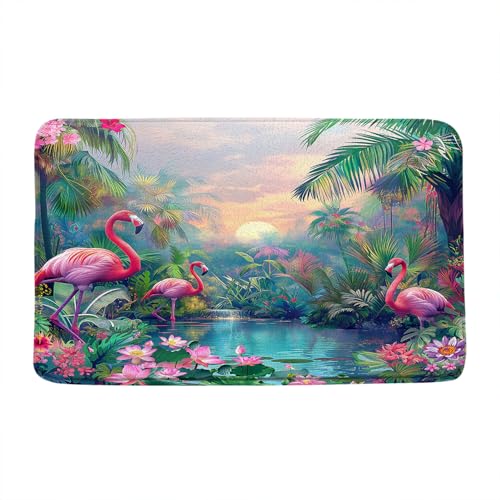 Flamingo-Badematte, tropischer Regenwald, Tier, rosa Blume, grüne Pflanze, Natursee, Dschungel, botanisch, Mikrofaser, Memory-Schaum, Badezimmerteppich, Fußmatte, Küche, WC, Bodenteppich Flamingo-Badematte, tropischer Regenwald, Tier, rosa Blume, grüne Pflanze, Natursee, Dschungel, botanisch, Mikrofaser, Memory-Schaum, Badezimmerteppich, Fußmatte, Küche, WC, Bodenteppich von FGYGYK