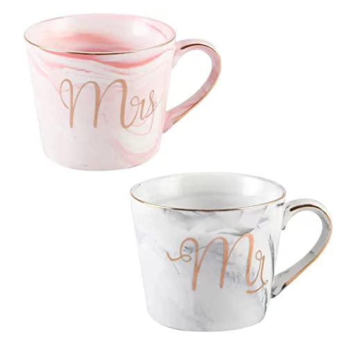 FGYZYP Kaffeebecher-Set "Mr and Mrs", Hochzeitsgeschenk für Paare, Keramik-Marmor-Tassen, abgeschrägte Tasse für Valentinstag, Eltern, Hochzeit, Jahrestag, Brautdusche, Verlobung, Ehefrau, 2 Stück von FGYZYP