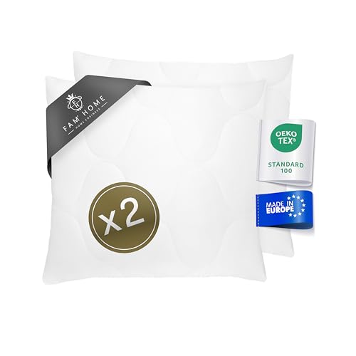 Bett und als Dekokissen – weich & atmungsaktiv –allergiker kopfkissen 2er set– kissen 50x50 geeignet waschbar bei 95°C – OEKO-TEX® zertifiziert sofakissen– Mikrofaser Hülle – Faserbällchen Füllung von FH FAM' HOME HOME COSINESS