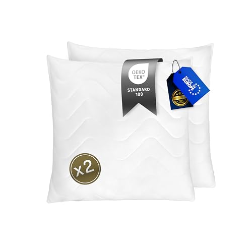 FAM' Home luxuriöses Kissenset - Kopfkissen 80x80 2er Set - Volumenfüllung (1060 g), Ergonomische weiße Kissen 80 x 80 - Leichte Pflege - Waschbar in Wasser bis 95 °C - Schlafkissen Allergiker von FH FAM' HOME HOME COSINESS