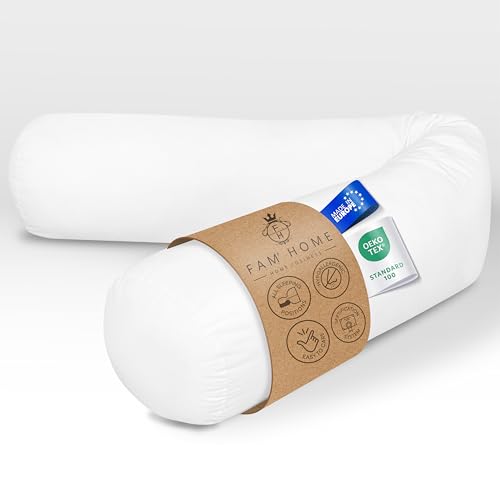 FAM Home Nackenrolle, 180 cm, 1 Stück – Nackenrolle 21 x 180 cm – Nackenrolle 180 cm für 2 Personen, orthopädisch, atmungsaktiv, waschbar, Hohlfasern aus recyceltem Polyester, Hotelqualität, weich von FH FAM' HOME HOME COSINESS