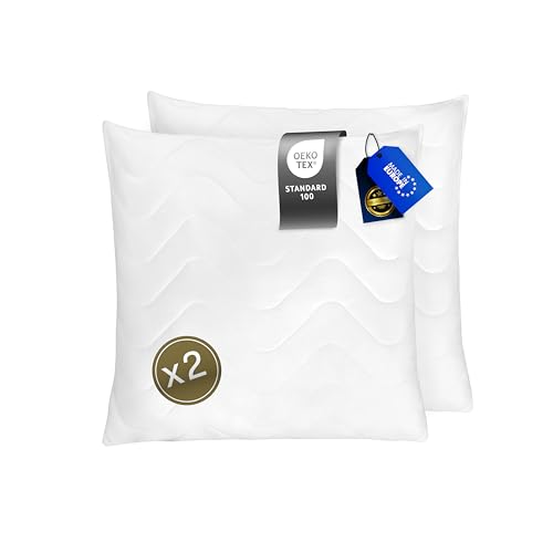 FAM' Home luxuriöses Kissen 65x65 2er Set – Kopfpolster Volumenfüllung (820 g) - ergonomische weiße Bettkissen - Leichte Pflege - Schlafkissen Allergiker Waschbar bis 95 °C - Kopfkissen 65x65 von FH FAM' HOME HOME COSINESS