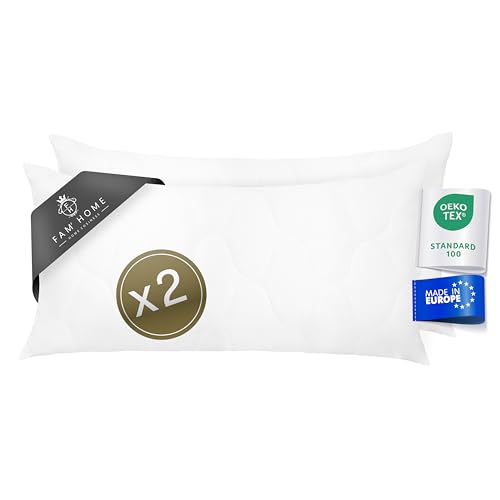 Kopfkissen 40x80 2er set – weich & atmungsaktiv – schlafkissen allergiker geeignet – kissen 40 x 80 waschbar bei 95°C – OEKO-TEX® zertifiziert – Mikrofaser Hülle – Faserbällchen Füllung – Made in EU von FH FAM' HOME HOME COSINESS