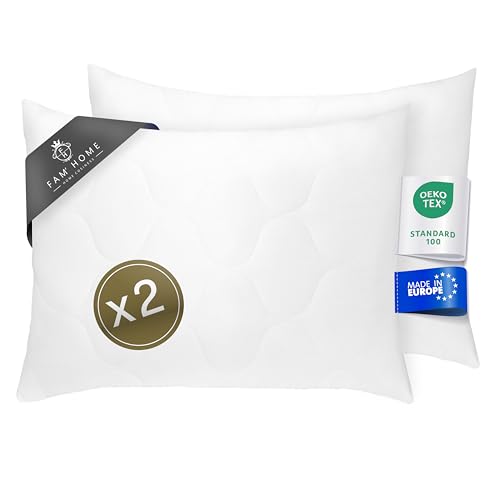Kopfkissen 50x70 2er set – weich & atmungsaktiv – schlafkissen allergiker geeignet – kissen 50 x 70 waschbar bei 95 °C – OEKO-TEX® zertifiziert – Mikrofaser Hülle – Faserbällchen Füllung – Made in EU von FH FAM' HOME HOME COSINESS