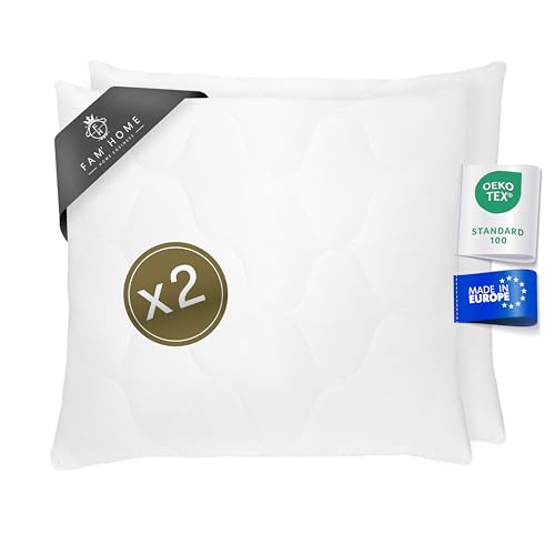 Kopfkissen 80x80 2er set – weich & atmungsaktiv – schlafkissen allergiker geeignet – kissen 80 x 80 waschbar bei 95 °C – OEKO-TEX® zertifiziert – Mikrofaser Hülle – Faserbällchen Füllung – Made in EU von FH FAM' HOME HOME COSINESS