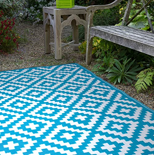 FH Home Indoor/Outdoor recyceltem Kunststoff Bodenmatte/Teppich - reversibel - Wetter und UV-beständig - Aztec - Teal/White (180 cm x 270 cm) von FH Home