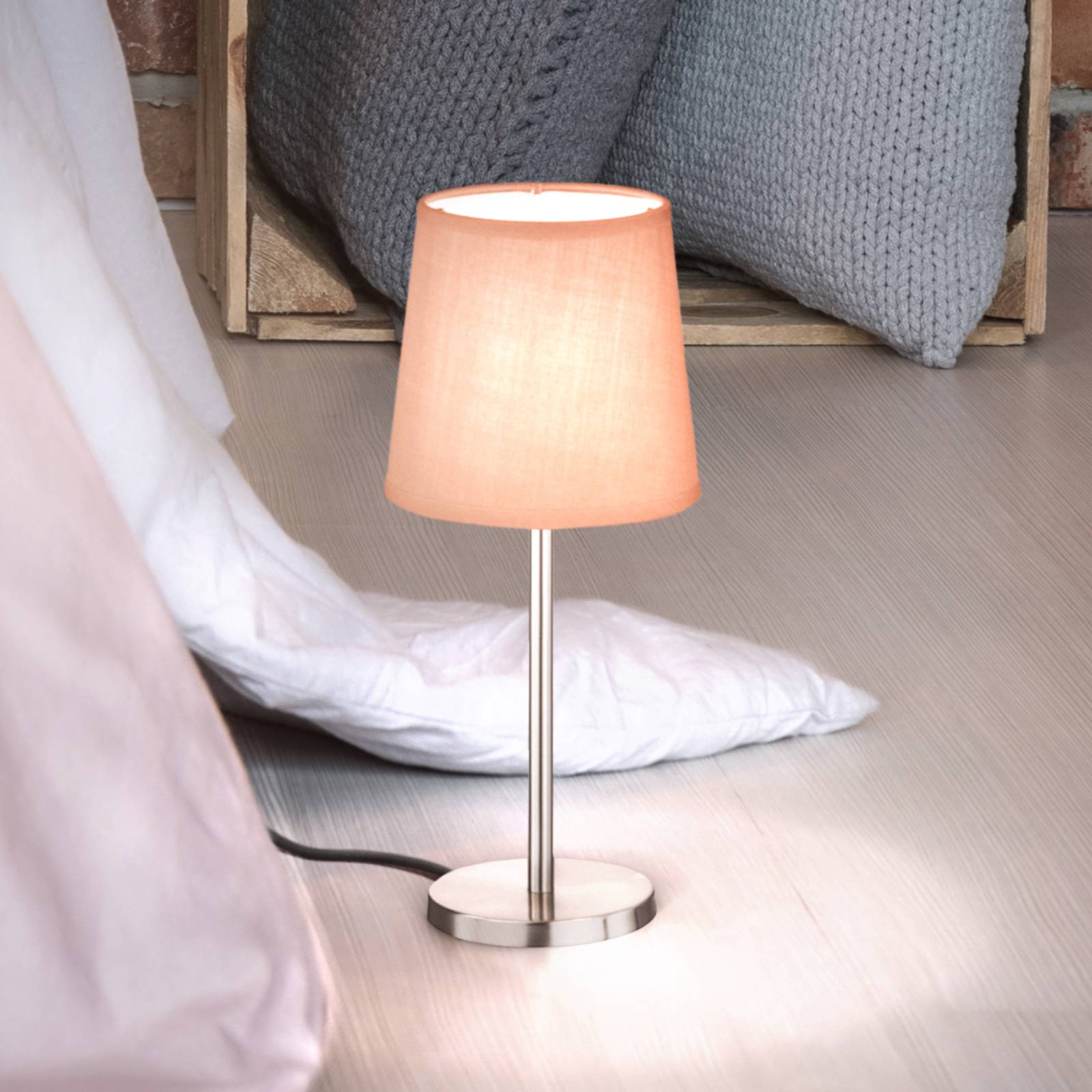 Tischleuchte Eve Leinenschirm nickel/rosa von FH Lighting