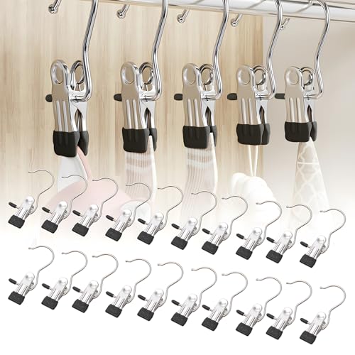 FHBHJNATC 20 Stück Wäscheklammern Ohne Abdruck, Handtuch Klammern, Klammern Metall, Multifunktionaler, Rutschfester Metallclip, Geeignet zum Scheren von Kleidung, Socken, Hosen, Schuhen (Schwarz) von FHBHJNATC