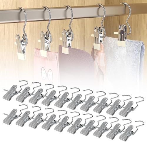 FHBHJNATC 20 Stück Wäscheklammern Ohne Abdruck, Handtuch Klammern, Klammern Metall, Multifunktionaler, Rutschfester Metallclip, Geeignet zum Scheren von Kleidung, Socken, Hosen, Schuhen (Silbergrau) von FHBHJNATC