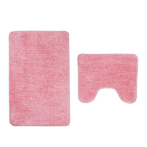 FHCSAO rutschfeste Badematte 2-teiliges Set,Weicher Badezimmerteppich, Mikrofaser Duschmatte,Badezimmerteppich.,Pink-48 * 78cm von FHCSAO