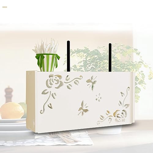 Router Schrank Holz,Wall Storage Box Router Regal Weiß Wand Kabel Verstecken Ohne Bohren Schwimmendes Regal,D40x9.5x20cm von FHCSAO