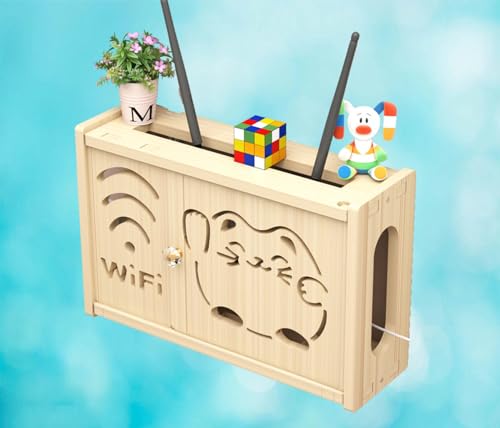 Router Verstecken Wand Data Cable Storage Box WLAN Router Box Wand Holz Box für Kabel Verstecken WLAN Router Wandmontage,B-36x24cm von FHCSAO