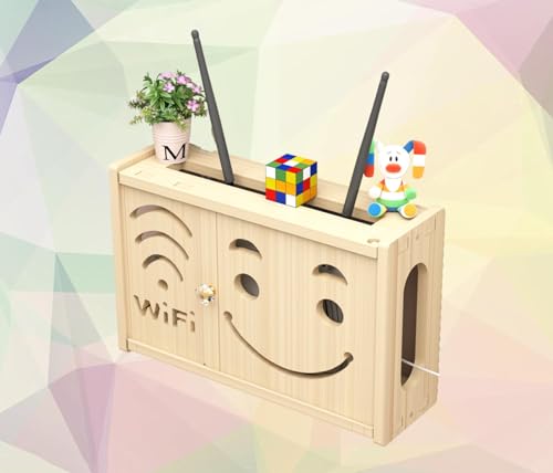 FHCSAO Wandhalterung Router Box, Holz, Weiß, 36x24cm, 1 Regal, Modern, Platzsparend, Wasserdicht, Strapazierfähig, Laufwerkbox, Storagebox von FHCSAO