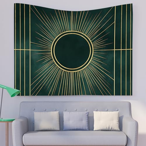 FHDBSST Goldfaden Geometrie Wandteppich Wandkunst DunkelgrüN Wandtuch Wandbehang für Schlafzimmer Wohnheim Wanddeko, Tagesdecke, Wandbespannung oder Picknickdecke, 200x150cm von FHDBSST