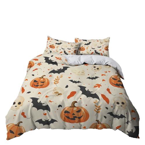 FHDBSST Mikrofaser Bettwäsche Set 3-teilig mit Reißverschluss – Halloween-KüRbisfledermaus Bettbezug 135x200 cm und 2 Kissenbezüge 80x80, Mehrfarbig Weiches Atmungsaktives Bettdeckenbezug für Kinder FHDBSST Mikrofaser Bettwäsche Set 3-teilig mit Reißverschluss – Halloween-KüRbisfledermaus Bettbezug 135x200 cm und 2 Kissenbezüge 80x80, Mehrfarbig Weiches Atmungsaktives Bettdeckenbezug für Kinder von FHDBSST