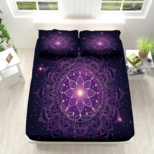 Kinder Spannbettlaken Set 90x200x30cm Lila Mandala-Blumendruck Spannbetttuch Weiche Atmungsaktiv Microfaser mit 2 Kissenbezug, Schwarz Spannbetttücher Boxspringbett Bettlaken für bis 25-30 cm Matraze Kinder Spannbettlaken Set 90x200x30cm Lila Mandala-Blumendruck Spannbetttuch Weiche Atmungsaktiv Microfaser mit 2 Kissenbezug, Schwarz Spannbetttücher Boxspringbett Bettlaken für bis 25-30 cm Matraze von FHDBSST