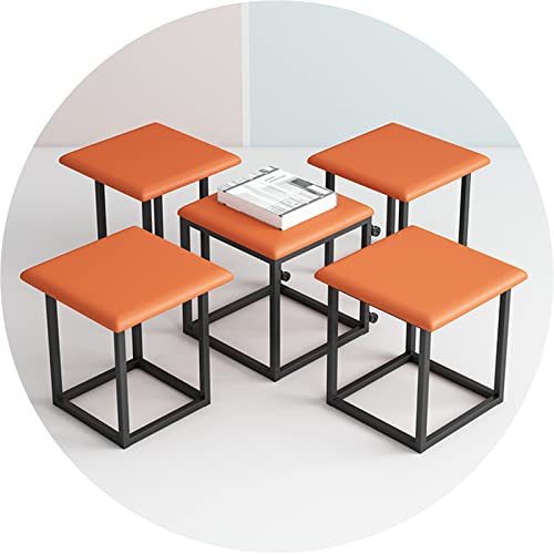 FHDCNTO 5 in 1 Magic Cube Stool, Wohnzimmer Tee Tischsofa Stuhl Stapelkombination, Würfelhocker mit orangefarbenem PU -Ledersitz und Drehkosten (Größe: 45x45x45 cm) von FHDCNTO