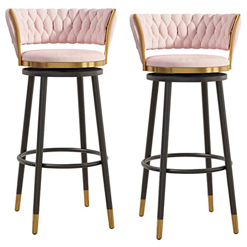 FHDCNTO Barhocker mechanische Rotationssitz mit Rückenlehne, Haus für Kücheninselstuhl, Metallrunde Footstütze -Rezeption, 2 Stcs (Größe: 65 cm, Farbe: Pink) von FHDCNTO