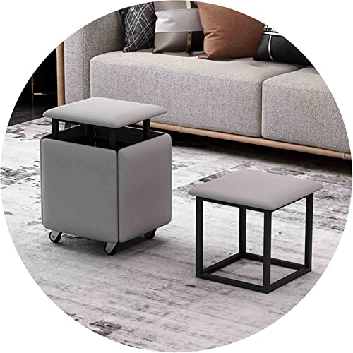 FHDCNTO Magic Cube Stools 5 in 1 Niststuhl mit Ledersitz und Rollen, Hausmöbel Dining Küche weiche stapelbare Osmanen (Größe: 45x45x45 cm, Farbe: Hellgrau) von FHDCNTO
