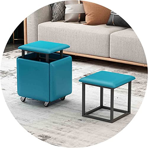 FHDCNTO Magic Cube Stools 5 in 1 Niststuhl mit Ledersitz und Rollen, Hausmöbel Essküche Soft Stapelbare Osmanen (Größe: 45x45x45 cm, Farbe: Blau) von FHDCNTO
