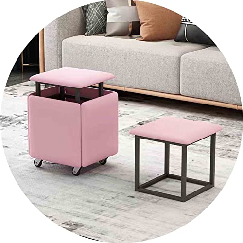 FHDCNTO Magic Cube Stools 5 in 1 Niststuhl mit Ledersitz und Rollen, Hausmöbel Essküche Weichstapelbare Osmanen (Größe: 35x35x35 cm, Farbe: Pink) von FHDCNTO