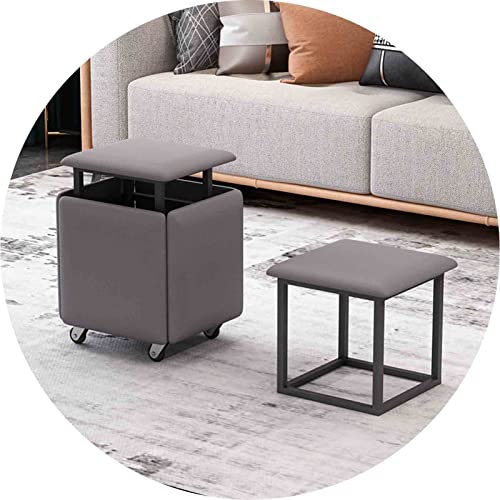 FHDCNTO Magic Cube Stools 5 in 1 Niststuhl mit Ledersitz und Rollen, Hausmöbel Essküche Weichstapelbare Osmanen (Größe: 45x45x45 cm, Farbe: Dunkelgrau) von FHDCNTO